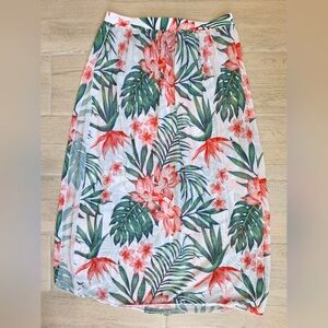 Women's tropical floral print sheer long skirt swimsuit cover up - size medium